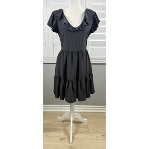 Amour Vert Women's Mini Dress Silk Black Ruffled‎ sleeves Small NWT
